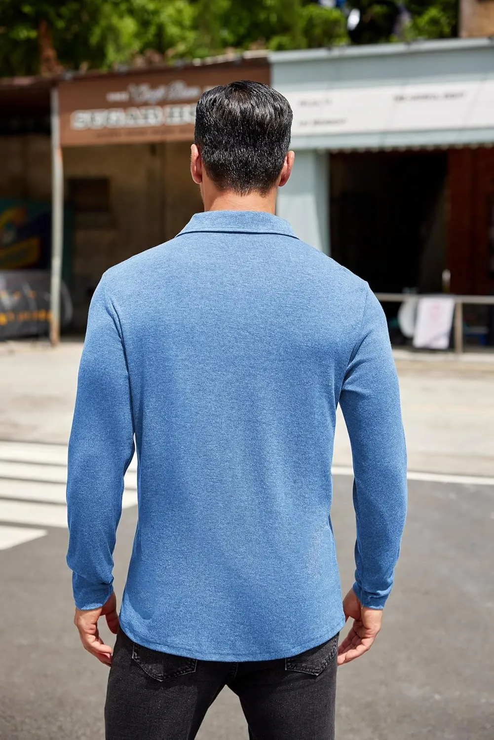 COOFANDY Men's Long Sleeve Polo Shirt Casual Dress Button Polo T Shirt with Pocket Basic Lightweight Collared Golf Shirt