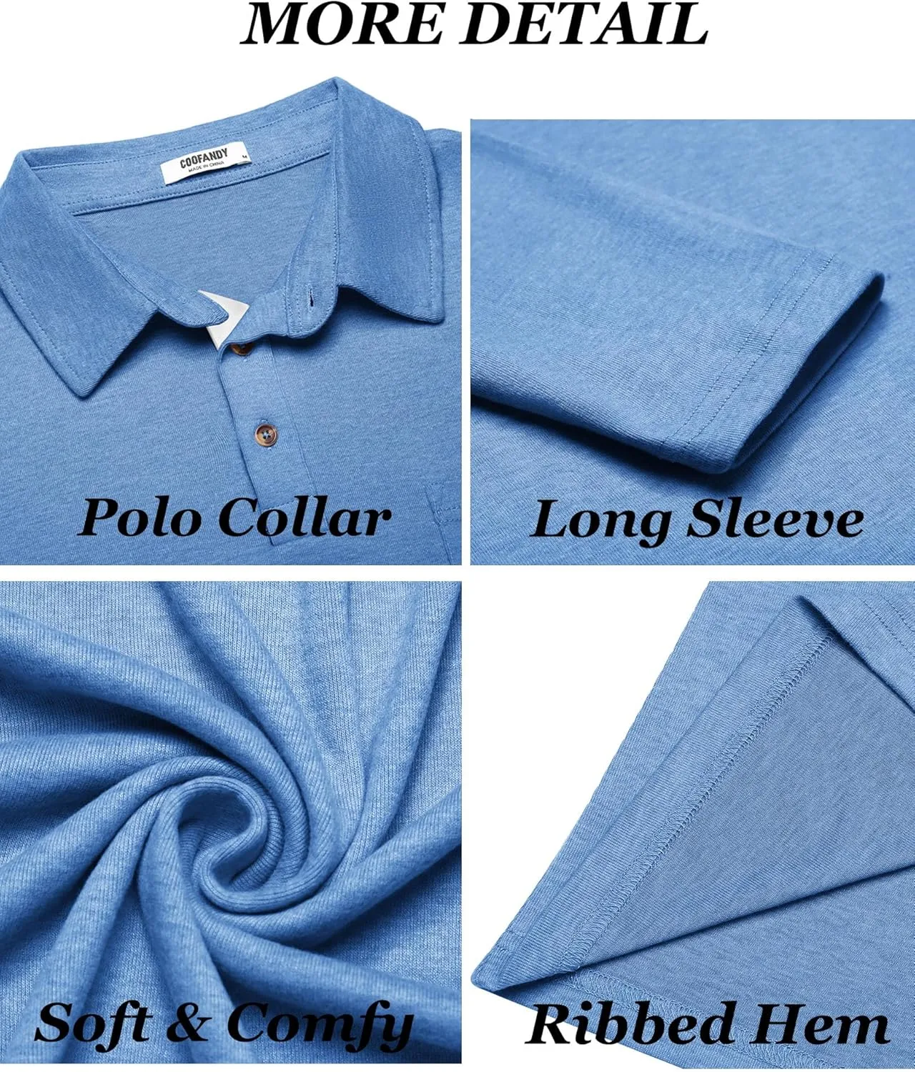 COOFANDY Men's Long Sleeve Polo Shirt Casual Dress Button Polo T Shirt with Pocket Basic Lightweight Collared Golf Shirt
