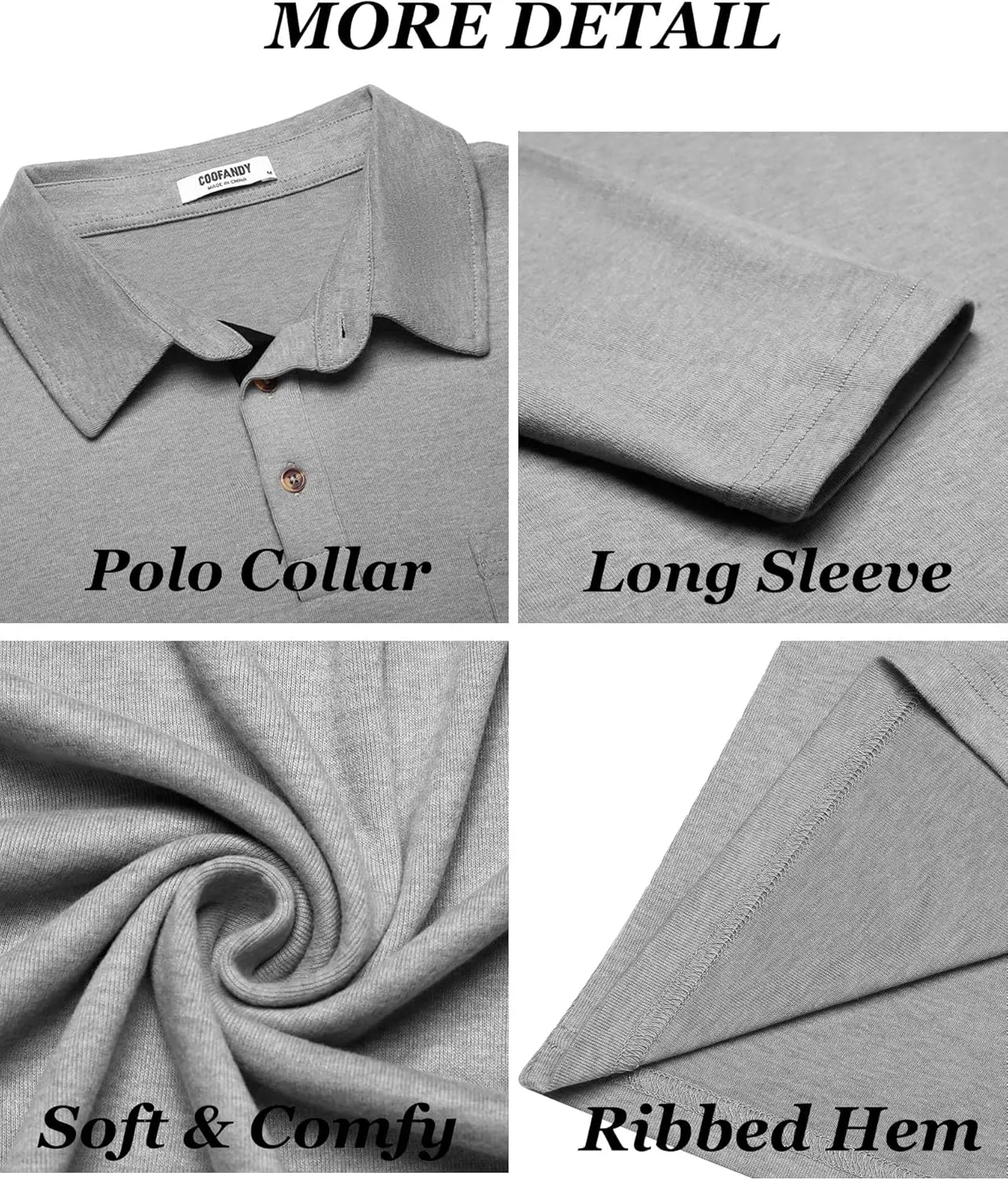 COOFANDY Men's Long Sleeve Polo Shirt Casual Dress Button Polo T Shirt with Pocket Basic Lightweight Collared Golf Shirt