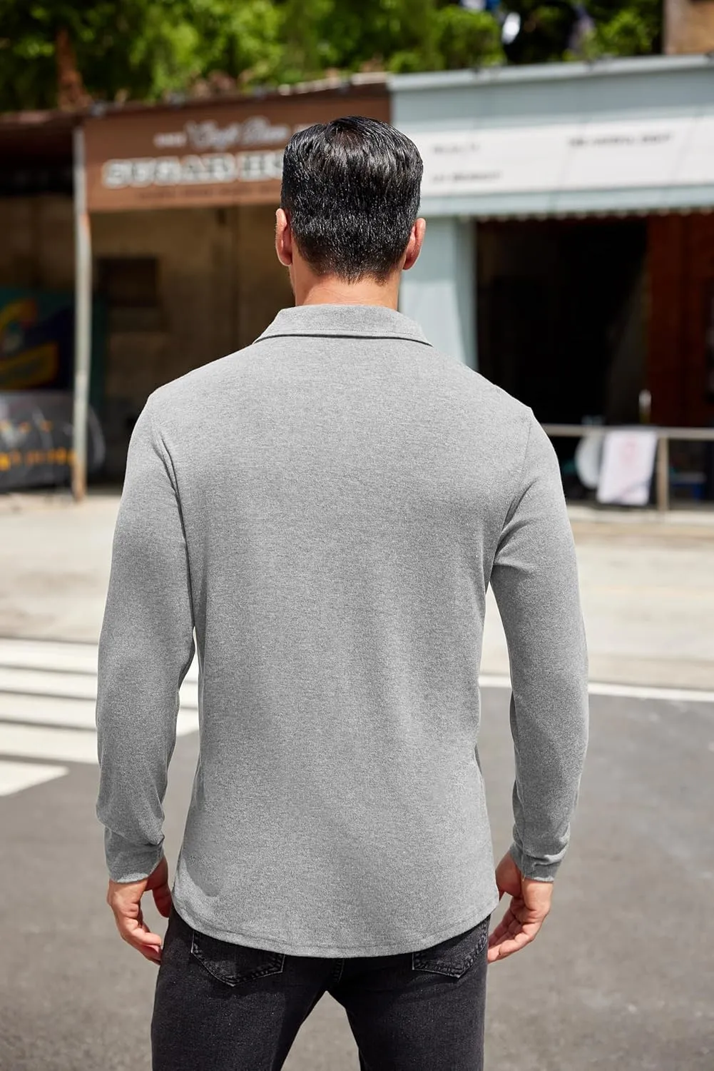 COOFANDY Men's Long Sleeve Polo Shirt Casual Dress Button Polo T Shirt with Pocket Basic Lightweight Collared Golf Shirt