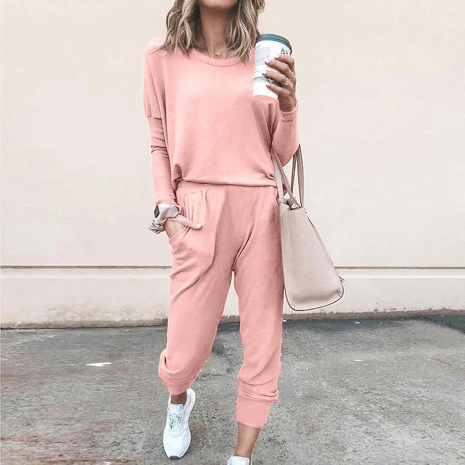 cooki Pajama Sets for Women 2 Piece Pajamas Waffle Knit Sleepwear Long Sleeve Top and Pants with Pockets Pjs Loungewear Set
