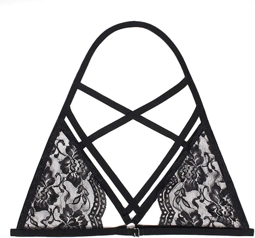 cooki Sexy Lingerie for Women Naughty Outfits Women's Strappy Cut Out Lace Sheer Mesh Bra Plus Size See Through Bralette Top