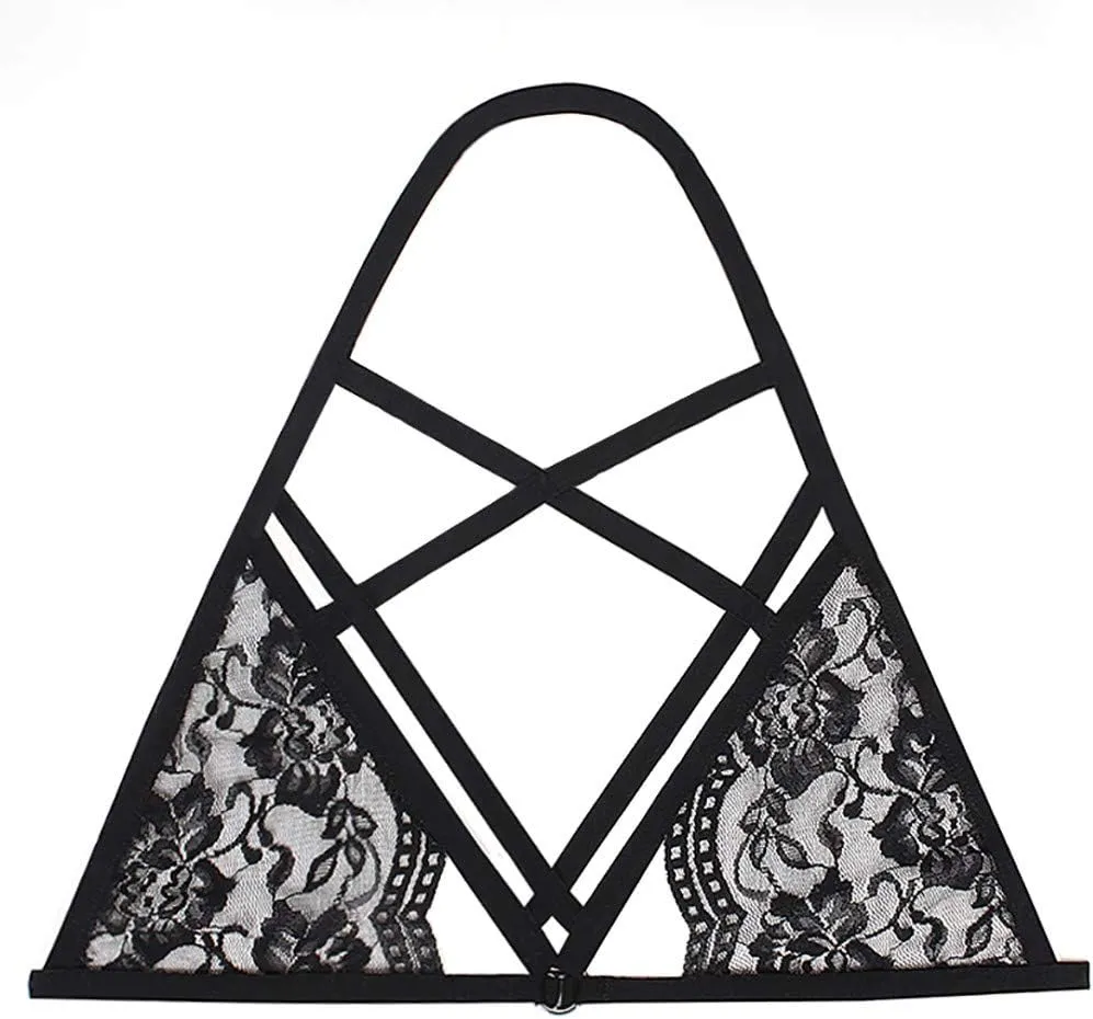 cooki Sexy Lingerie for Women Naughty Outfits Women's Strappy Cut Out Lace Sheer Mesh Bra Plus Size See Through Bralette Top