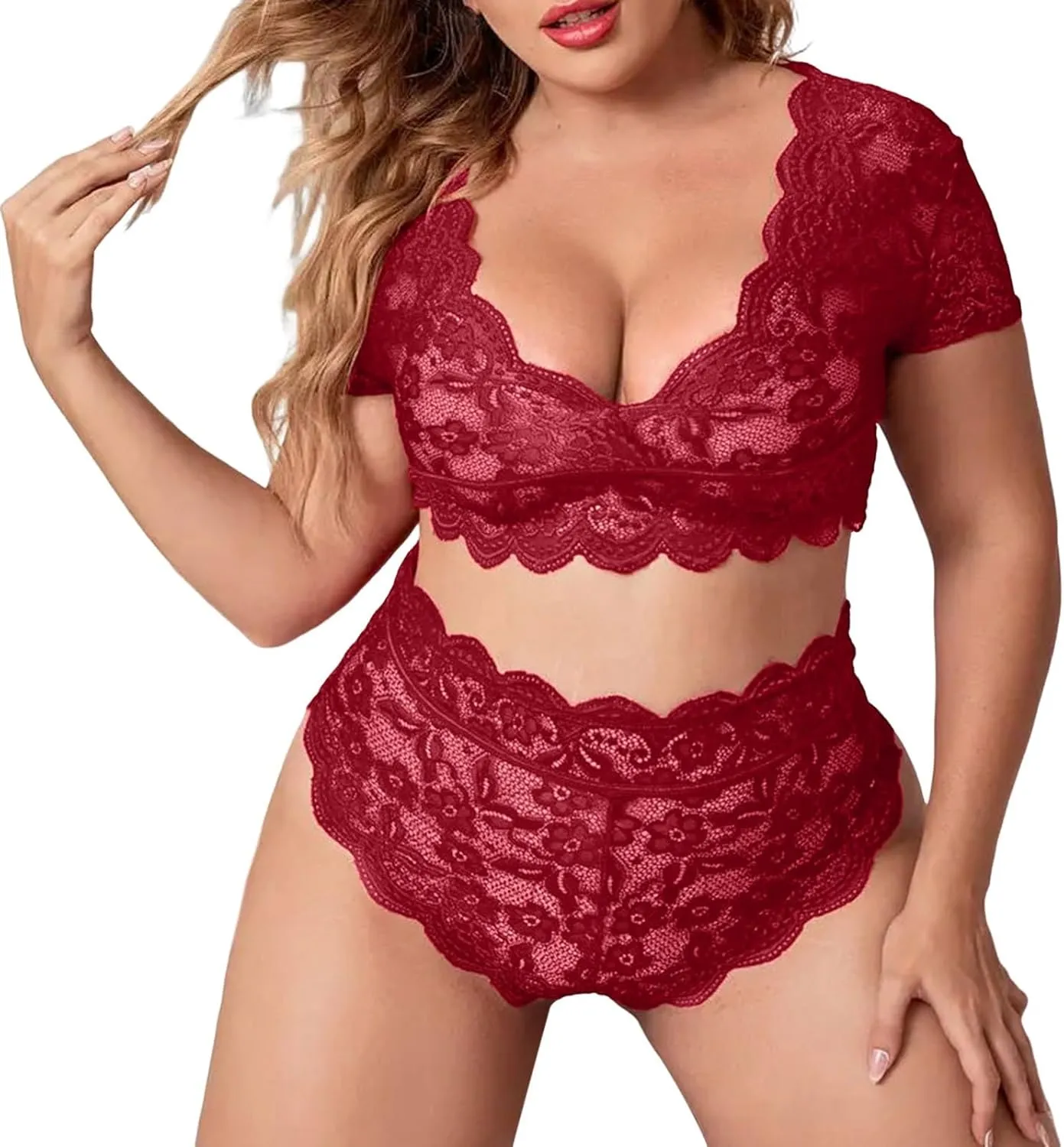 cooki Valentines Day Lingerie Sets for Women Sexy 2 Piece Lace Bralette and Panty Underwear Set Lounge Pajamas Set Nightwear