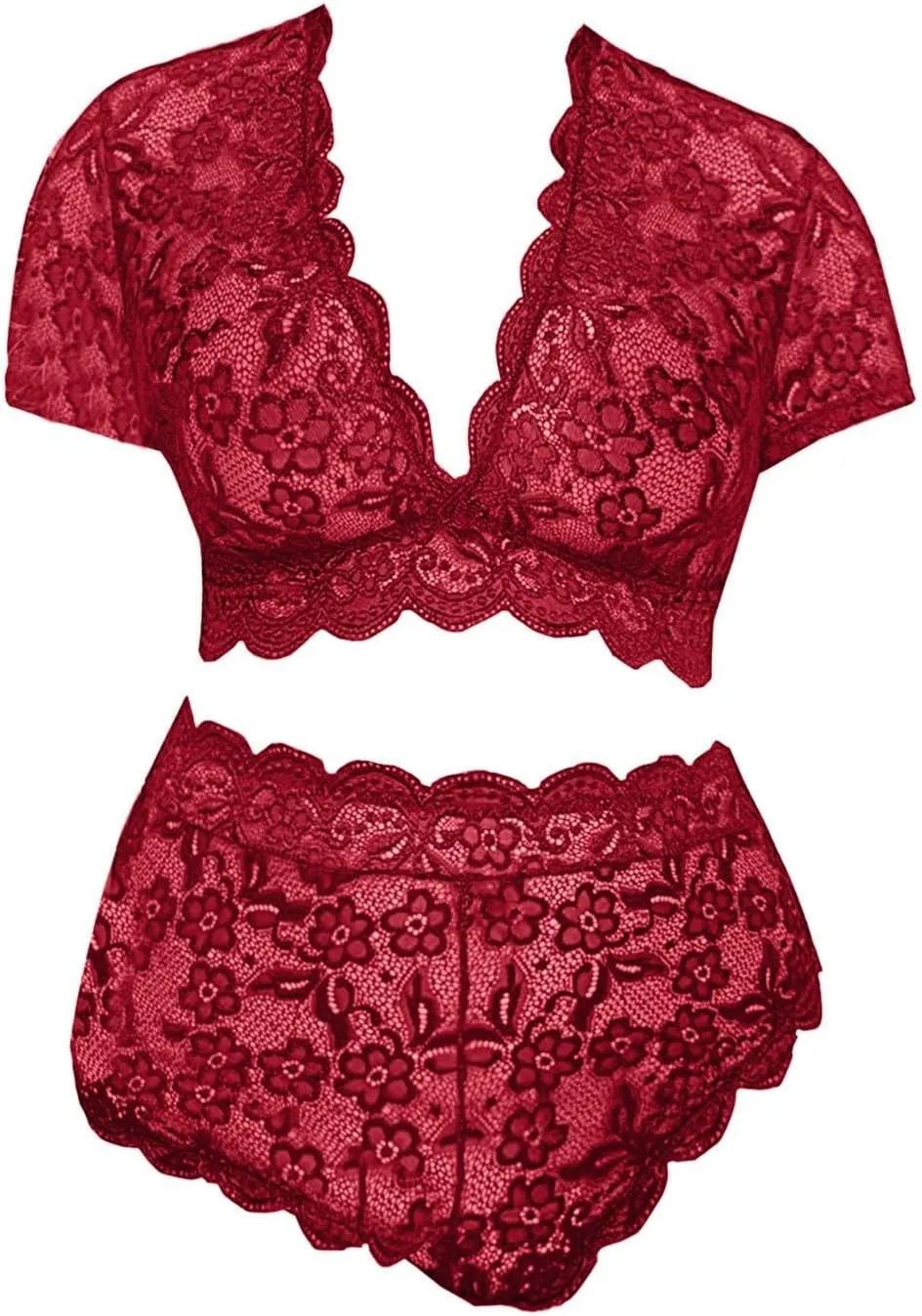 cooki Valentines Day Lingerie Sets for Women Sexy 2 Piece Lace Bralette and Panty Underwear Set Lounge Pajamas Set Nightwear