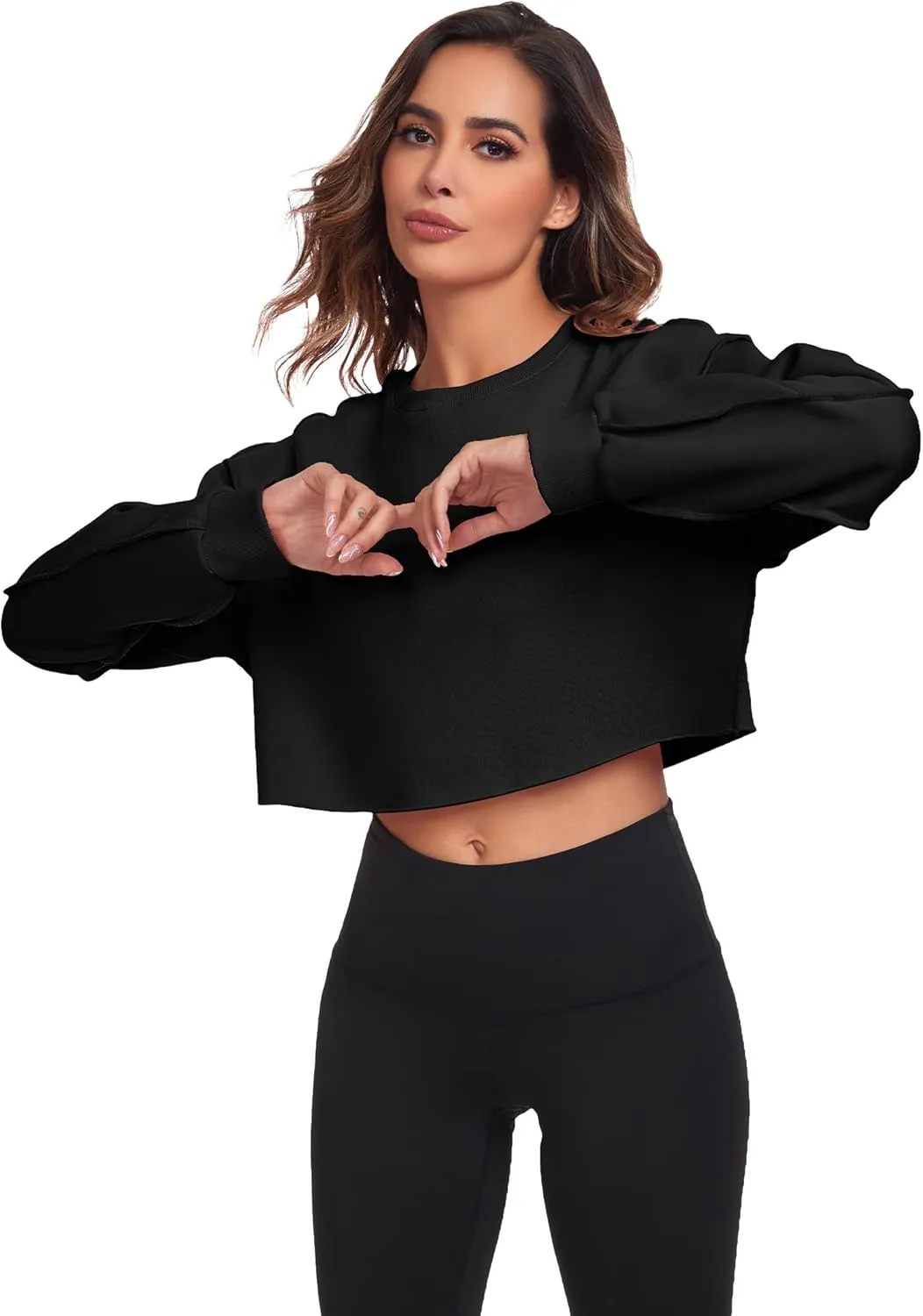 Cropped Sweatshirts for Women Long Sleeves Crewneck Pullover Crop Tops Oversized Fit