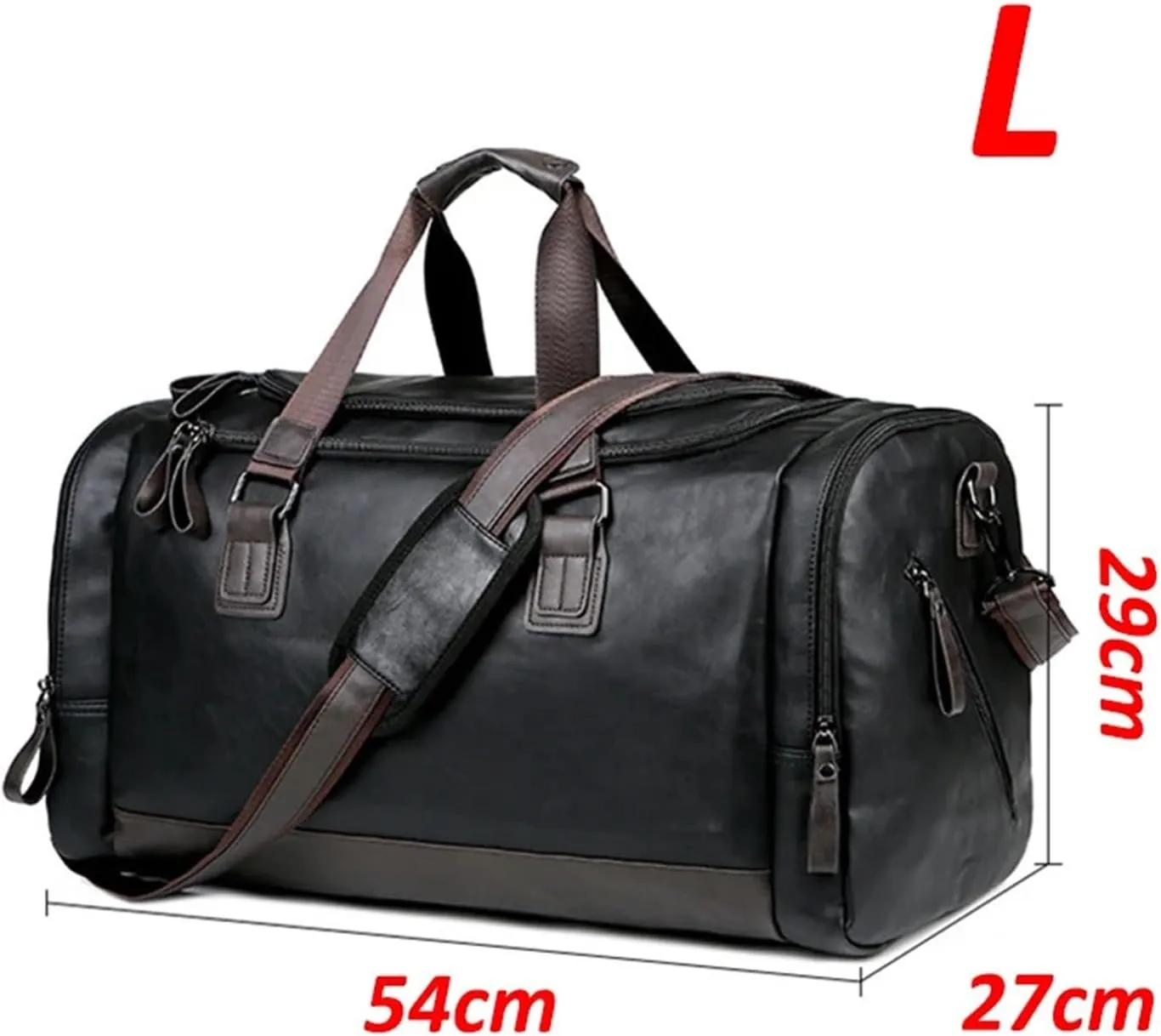 Duffle Bag For Travel Men's PU Leather Gym Bag Sports Bags Duffel Travel Luggage Tote Handbag For Male Fitness(Black L)