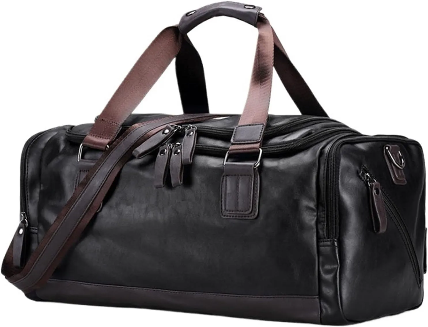 Duffle Bag For Travel Men's PU Leather Gym Bag Sports Bags Duffel Travel Luggage Tote Handbag For Male Fitness(Black L)