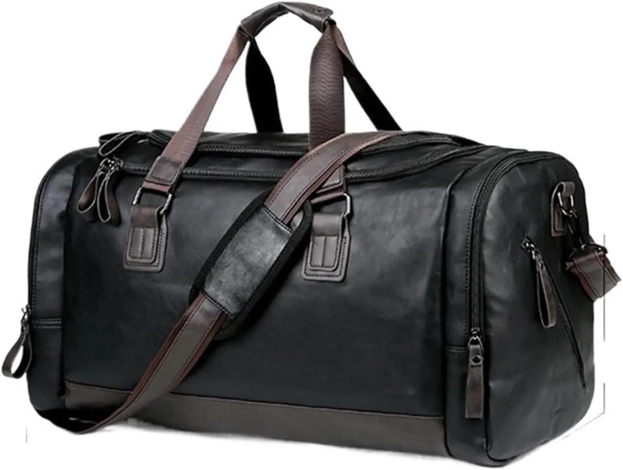 Duffle Bag For Travel Men's PU Leather Gym Bag Sports Bags Duffel Travel Luggage Tote Handbag For Male Fitness(Black L)