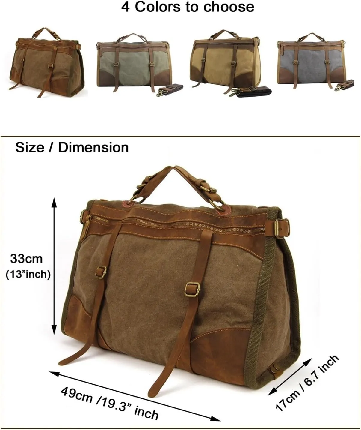 Duffle Bag For Travel Vintage Retro Canvas Leather Men Travel Bags Luggage Bags Men Weekend Bag Overnight Duffle Bags Tote Leisure(Deep Green)