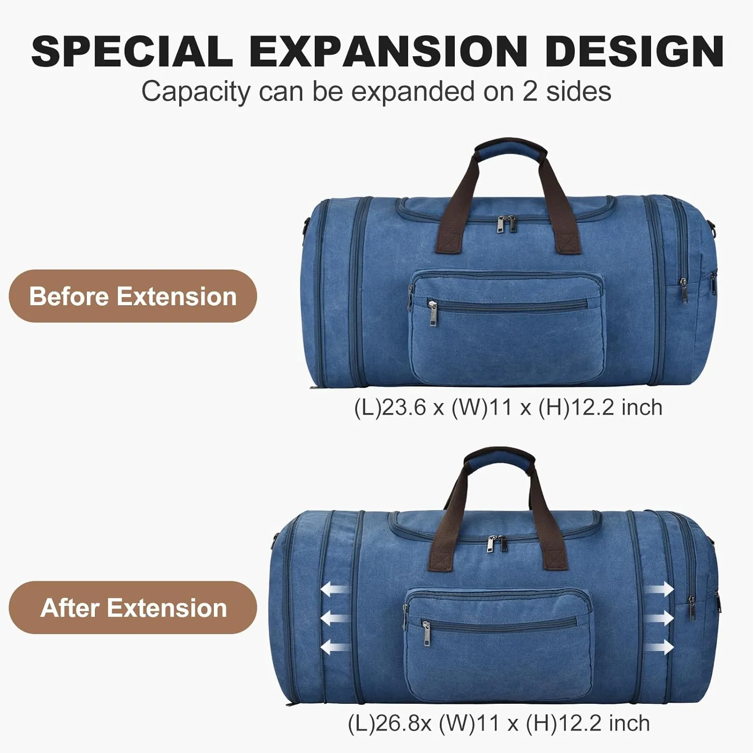 Felipe Varela Duffle Bag for Men, Expandable Canvas Duffel Bag for Travel, Mens Carry On Luggage Bag Traveling Weekender Gym Overnight Bags for Airplanes, Blue