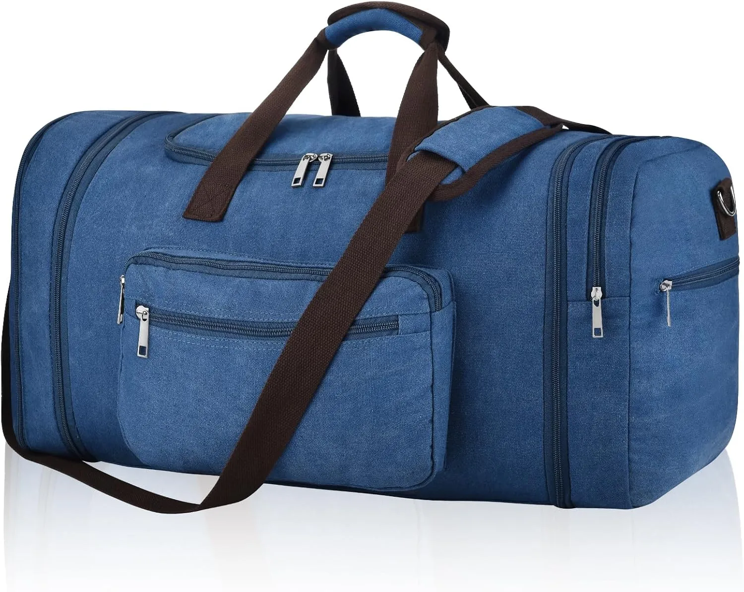 Felipe Varela Duffle Bag for Men, Expandable Canvas Duffel Bag for Travel, Mens Carry On Luggage Bag Traveling Weekender Gym Overnight Bags for Airplanes, Blue
