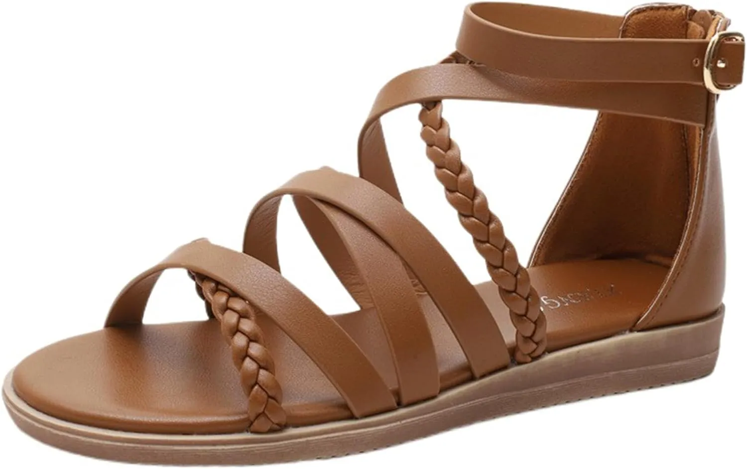 Flat Women Sandals Gladiator Lightweight Slip On Sandals Zipper Strappy Casual Walking Shoes Casual Dressy Hollow Out Yoga Mat Shoes for All Occasions: Casual, Work, Party