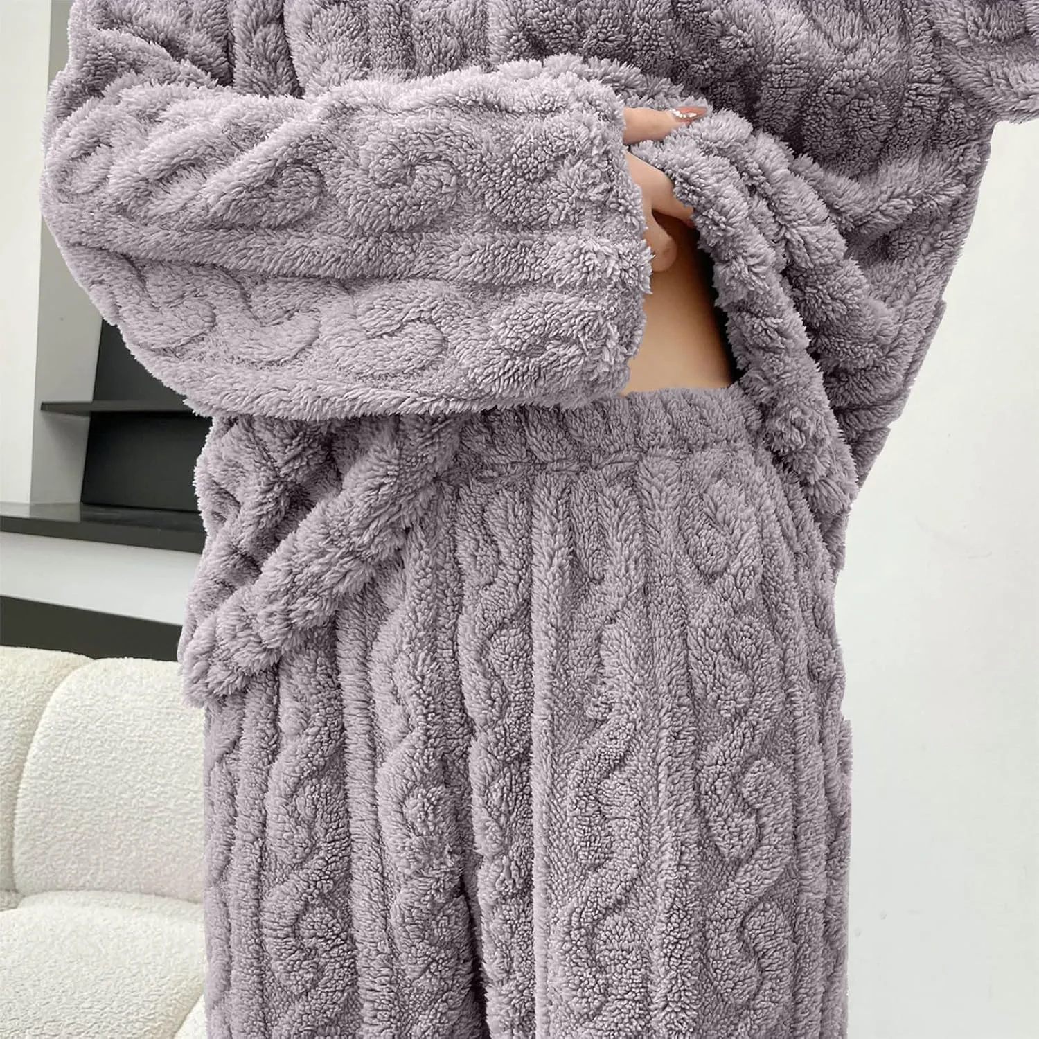 Fleece Pajamas for Women Warm Fuzzy Oversized Lounge Sets 2 Piece Flannel Long Sleeve Pullover Top Pants Outfits