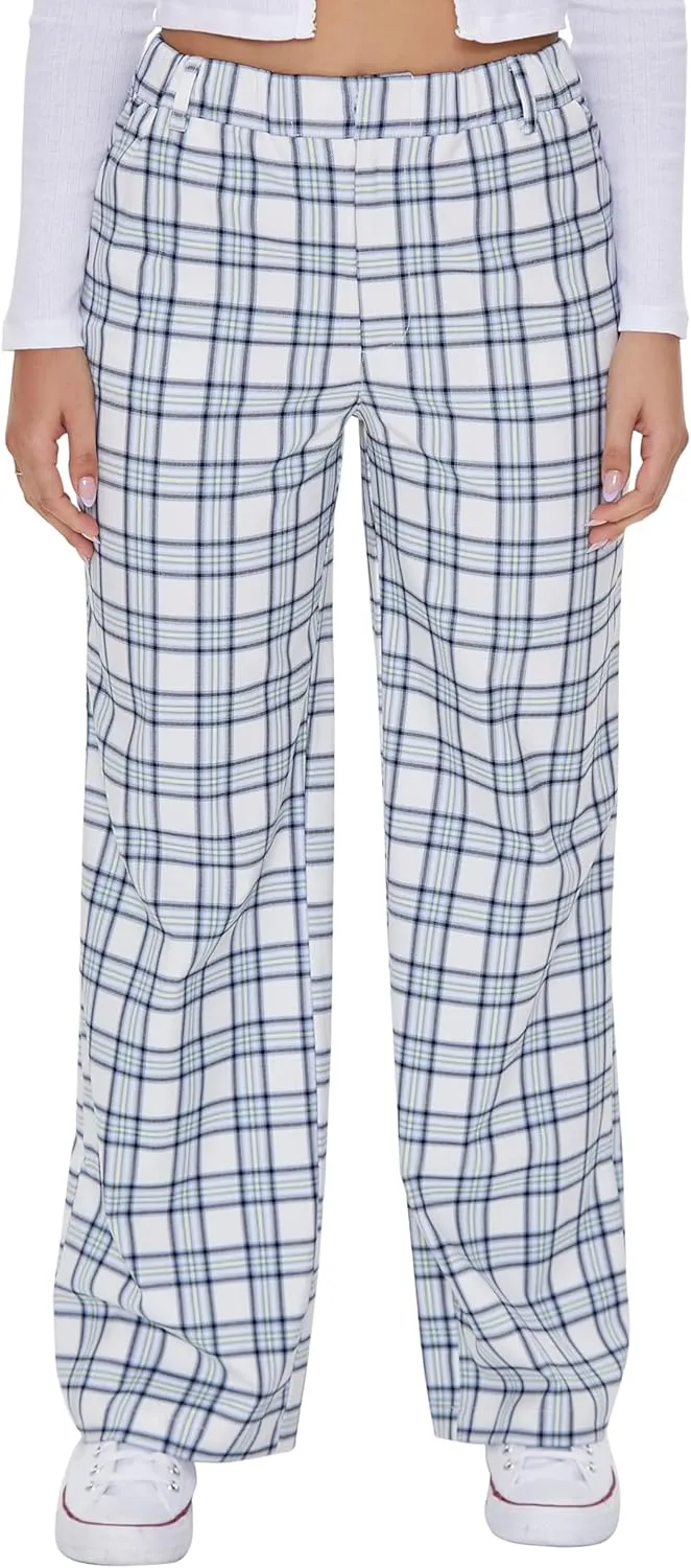 Forever 21 Women's Plaid Wide-Leg Pants