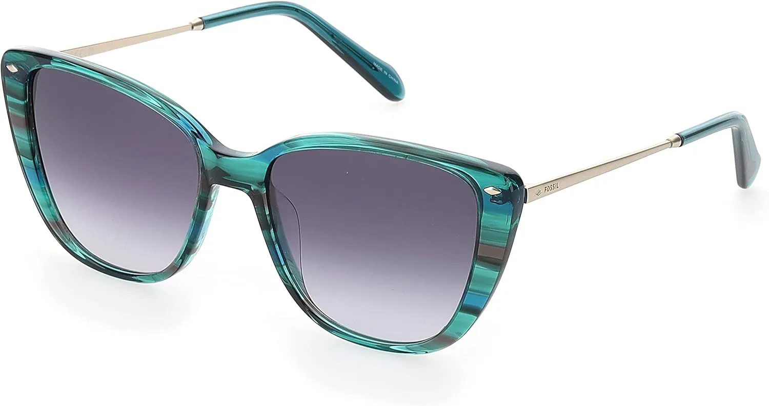 Fossil Women's Female Sunglasses Style FOS 2101/G/S Cat Eye, Green/Gray Shaded, 54mm, 17mm