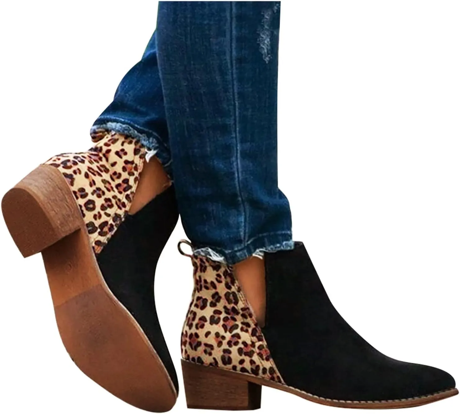 Gibobby Ankle Boots for Women Low Heel Womens Ankle Boots Pointed Toe Faux Stacked Chunky Heels V Cut Side Zipper Booties