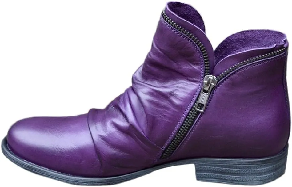 Gibobby Ankle Boots for Womens Low Heel Boots Pointed Toe Stacked Low Heel Ankle Boots V Cut Back Zipper Booties