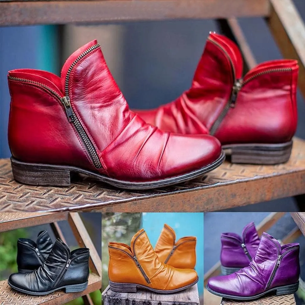 Gibobby Ankle Boots for Womens Low Heel Boots Pointed Toe Stacked Low Heel Ankle Boots V Cut Back Zipper Booties