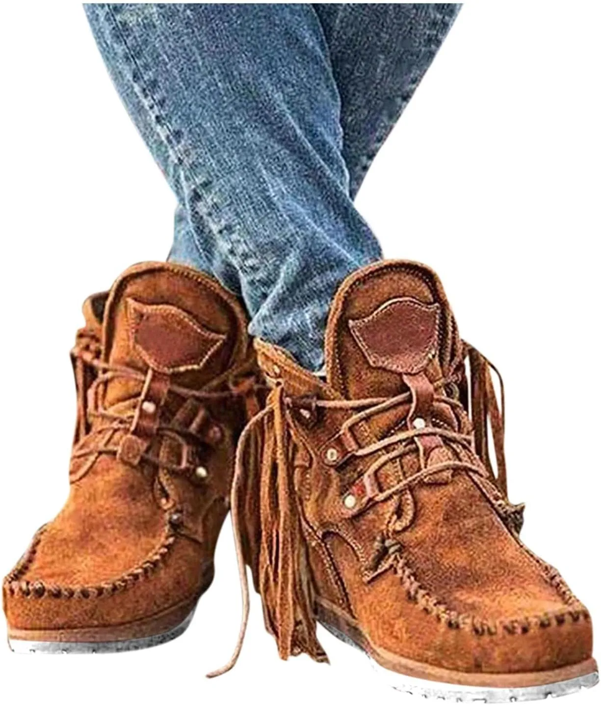 Gibobby Booties for Women Low Heel V-Cut Flat Ankle Boots Comfort Combat Boots Fall Winter Boots Shoes