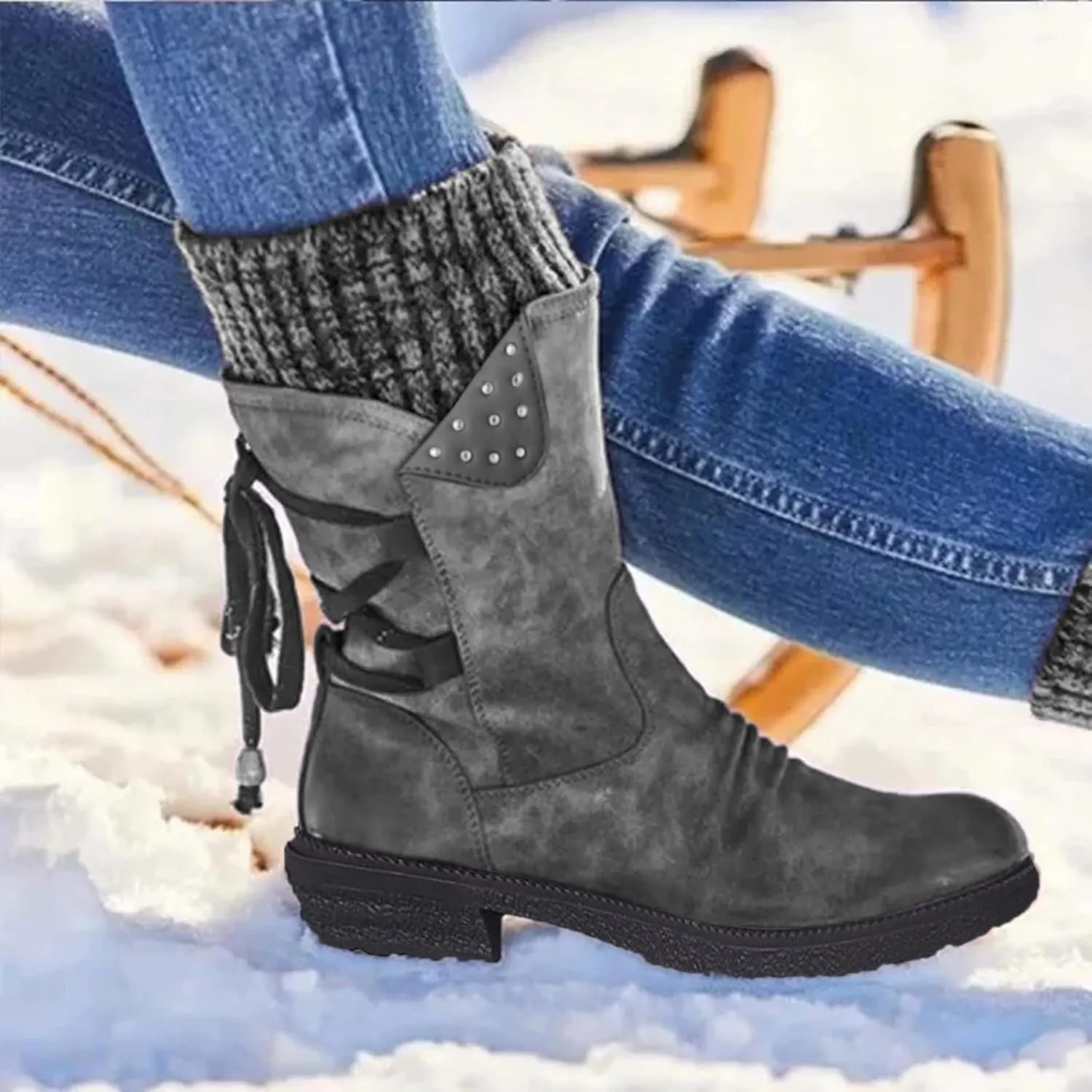 Gibobby Cowboy Boots for Women Retro Booties Cowboy Knee High Boots Chunky Heel Western Winter Tassel Boots 52