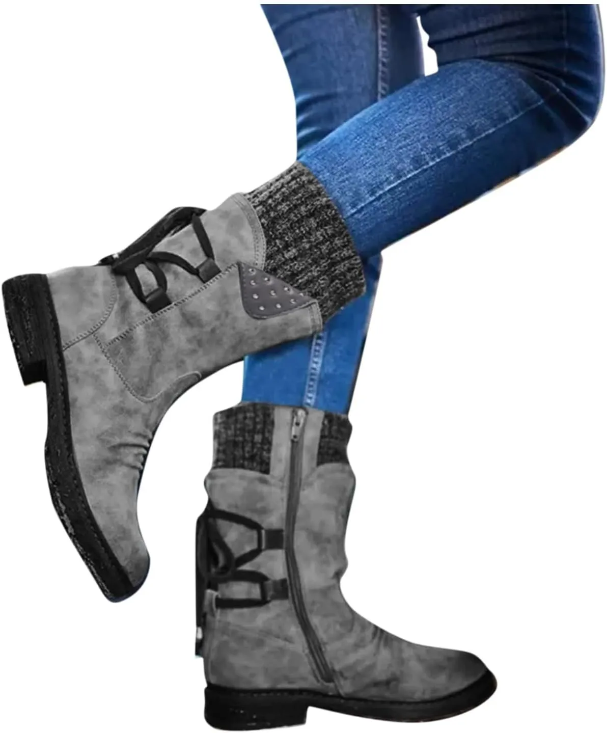 Gibobby Cowboy Boots for Women Retro Booties Cowboy Knee High Boots Chunky Heel Western Winter Tassel Boots 52
