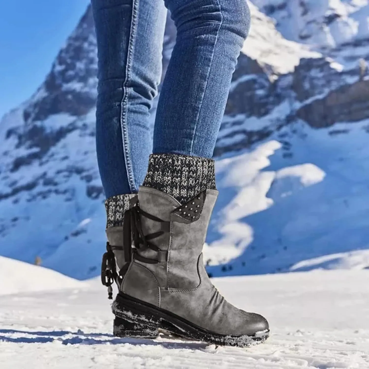 Gibobby Cowboy Boots for Women Retro Booties Cowboy Knee High Boots Chunky Heel Western Winter Tassel Boots 52