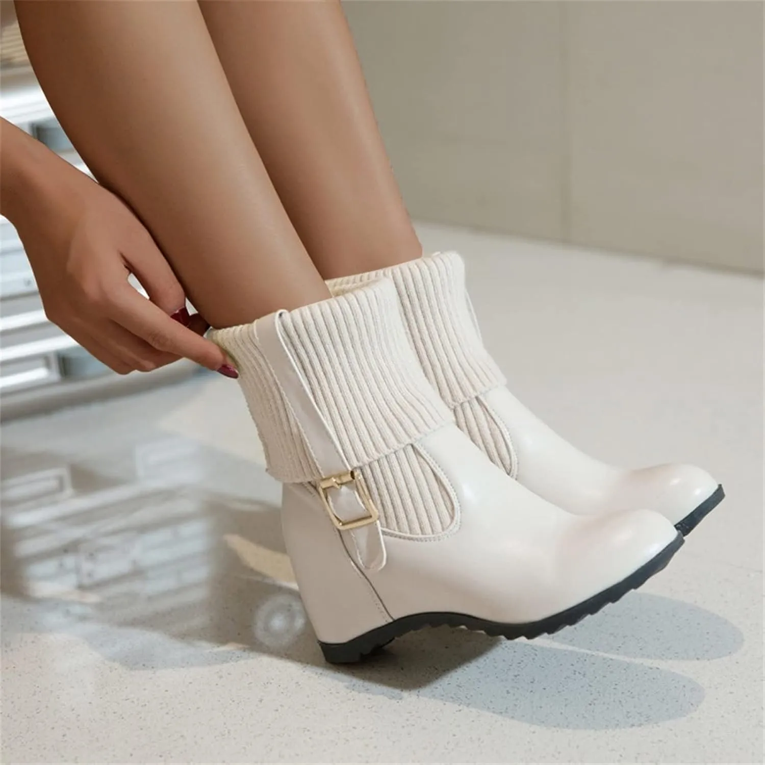 Gibobby Cowgirl Boots Women Wide Calf Cowgirl Fashion Slip On Western Leather Boots Square Toe Knee High Shoes 52