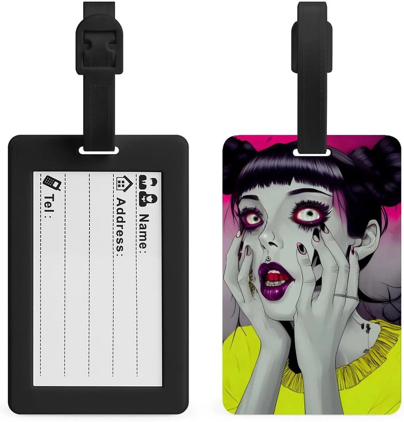 Goth Gothic Weird Girl Art Luggage Bag Tags with Adjustable PVC Loop - Privacy Travel Id Tag Waterproof Travel Bag Labels
