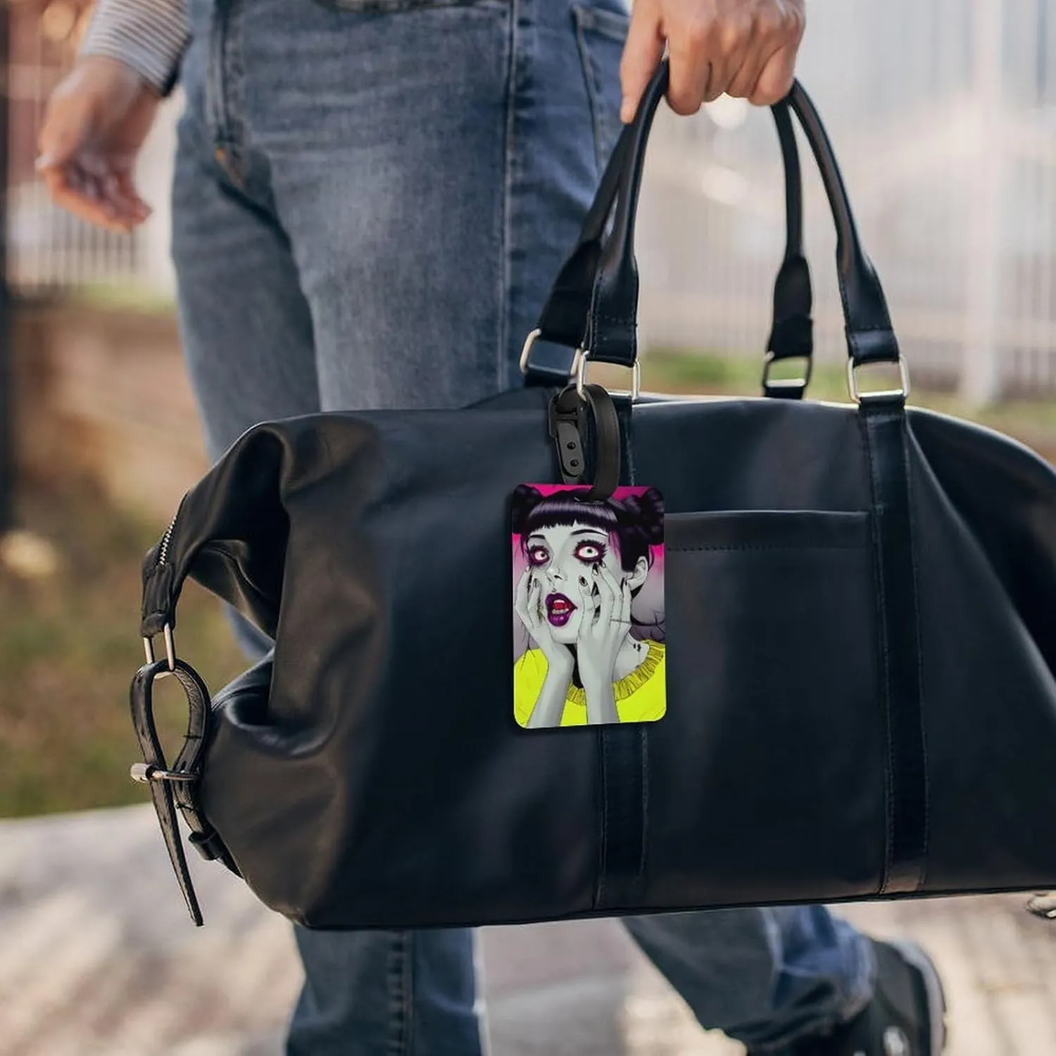 Goth Gothic Weird Girl Art Luggage Bag Tags with Adjustable PVC Loop - Privacy Travel Id Tag Waterproof Travel Bag Labels
