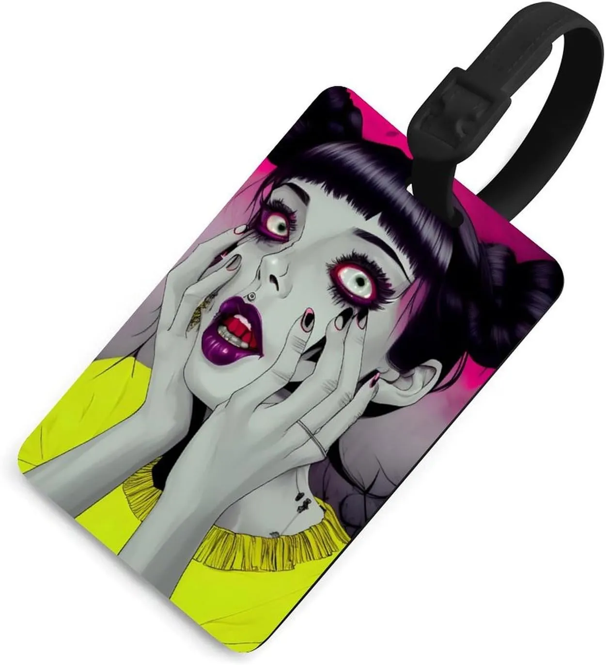 Goth Gothic Weird Girl Art Luggage Bag Tags with Adjustable PVC Loop - Privacy Travel Id Tag Waterproof Travel Bag Labels