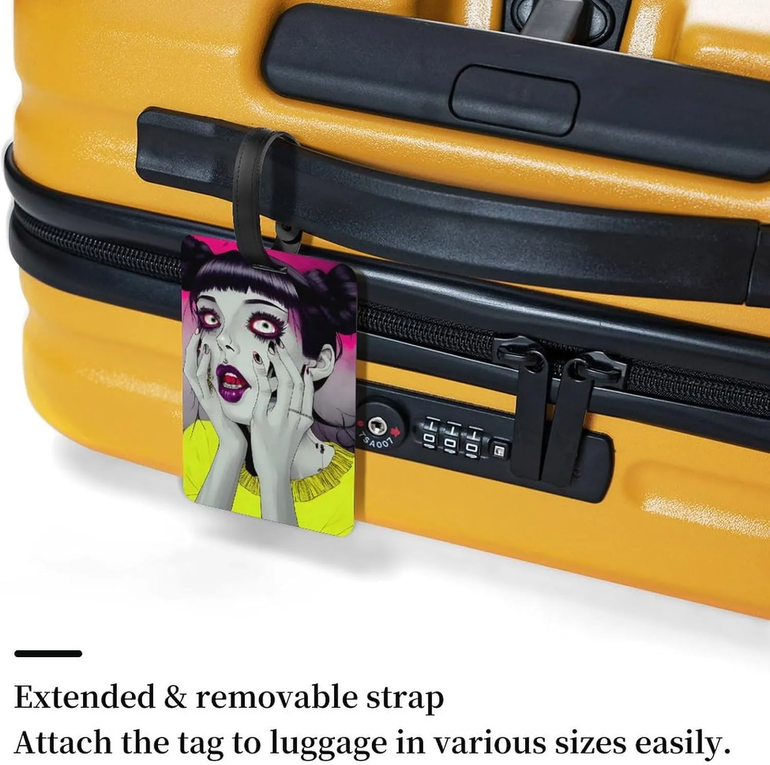 Goth Gothic Weird Girl Art Luggage Bag Tags with Adjustable PVC Loop - Privacy Travel Id Tag Waterproof Travel Bag Labels