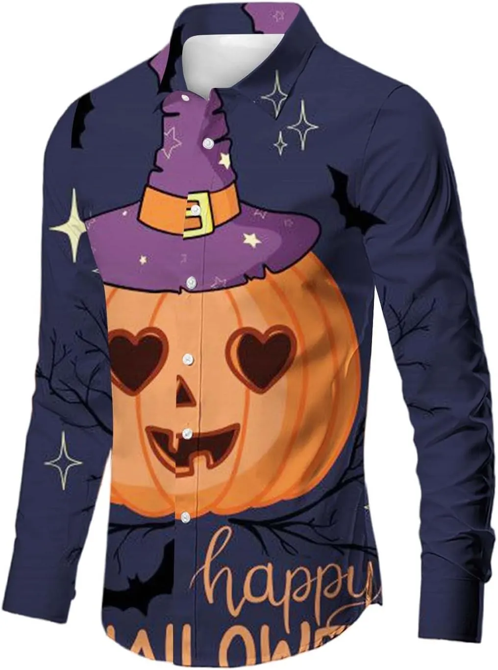 Halloween Button Down Shirt for Men Happy Halloween Shirts Pumpkins Printed Casual Long Sleeve Hawaiian Party Shirts