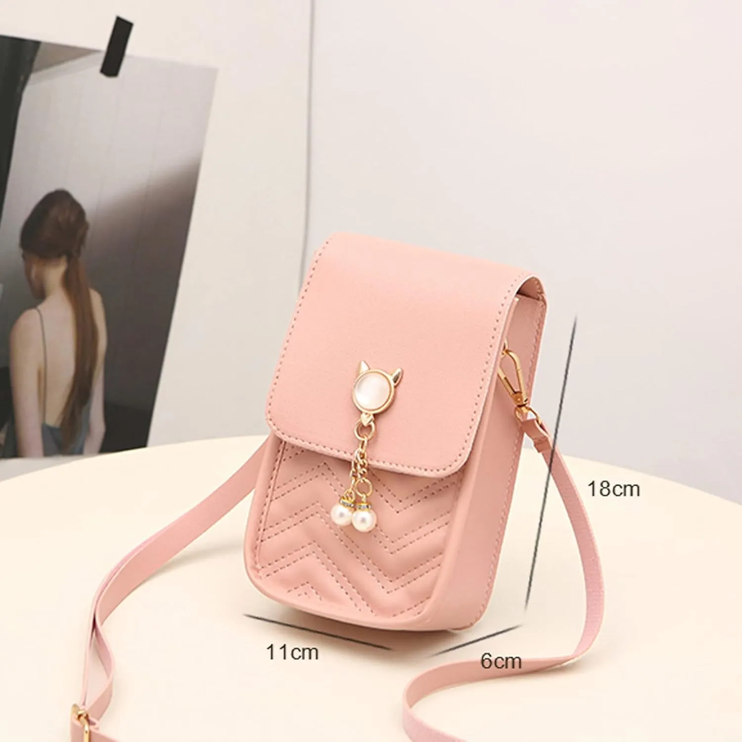 Handbag Under the Arm Purses Fashion Women Artificial Leather Solid Color Hasp Phone Bag Shoulder Bag Messenger