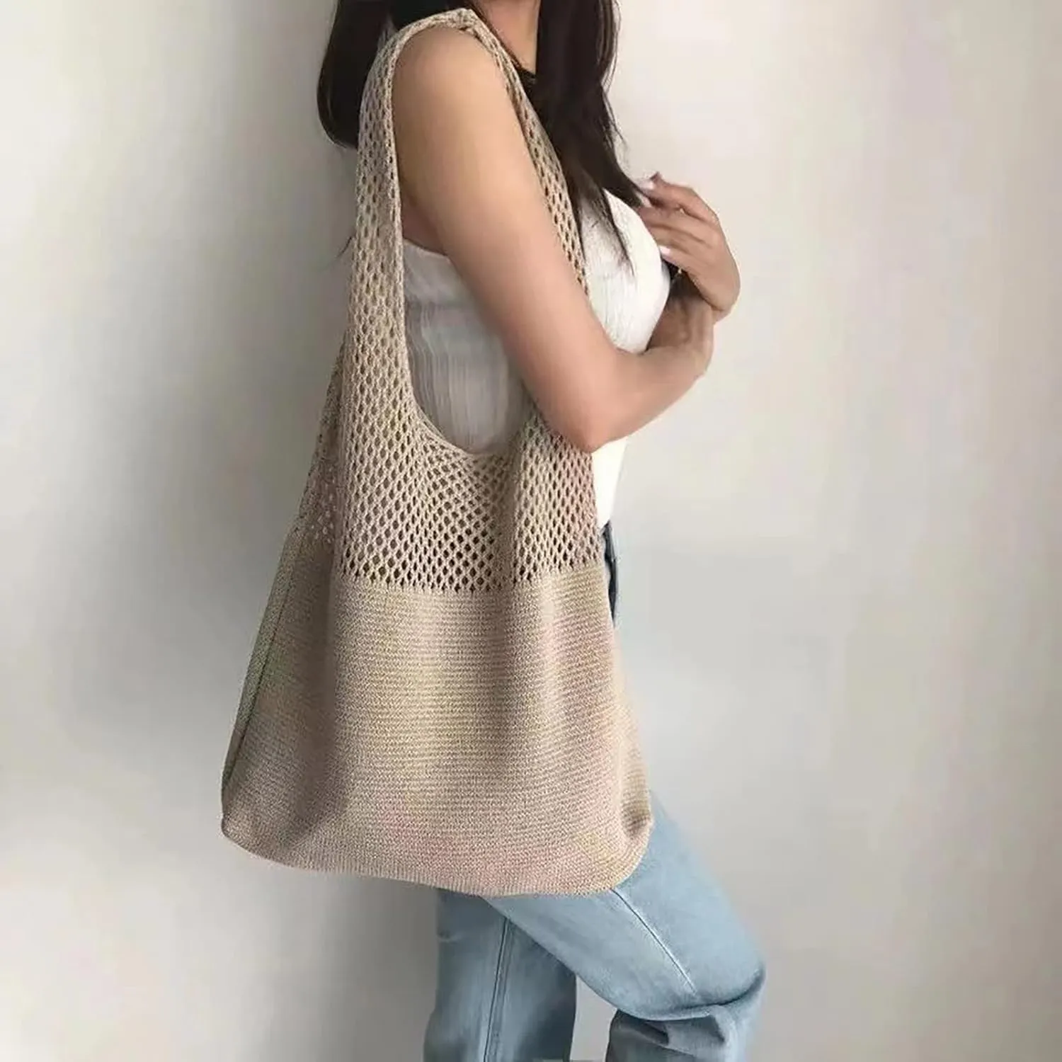 Handbag Under the Arm Purses Women's Spring/Summer Portable Retro Hollow Knitted Handheld One Shoulder Vest Bag