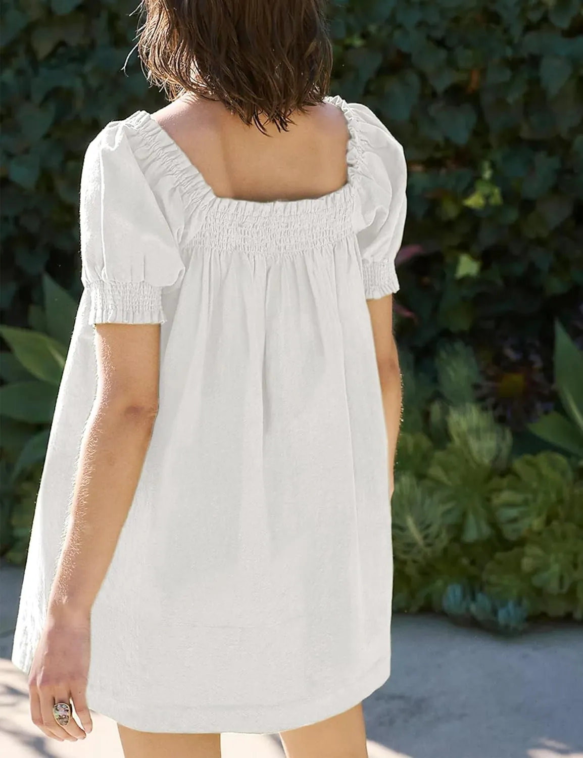 Huaqiao Womens Summer Linen Mini Dress Sundress 2025 A-Line Beach Casual Loose Dress with Pockets