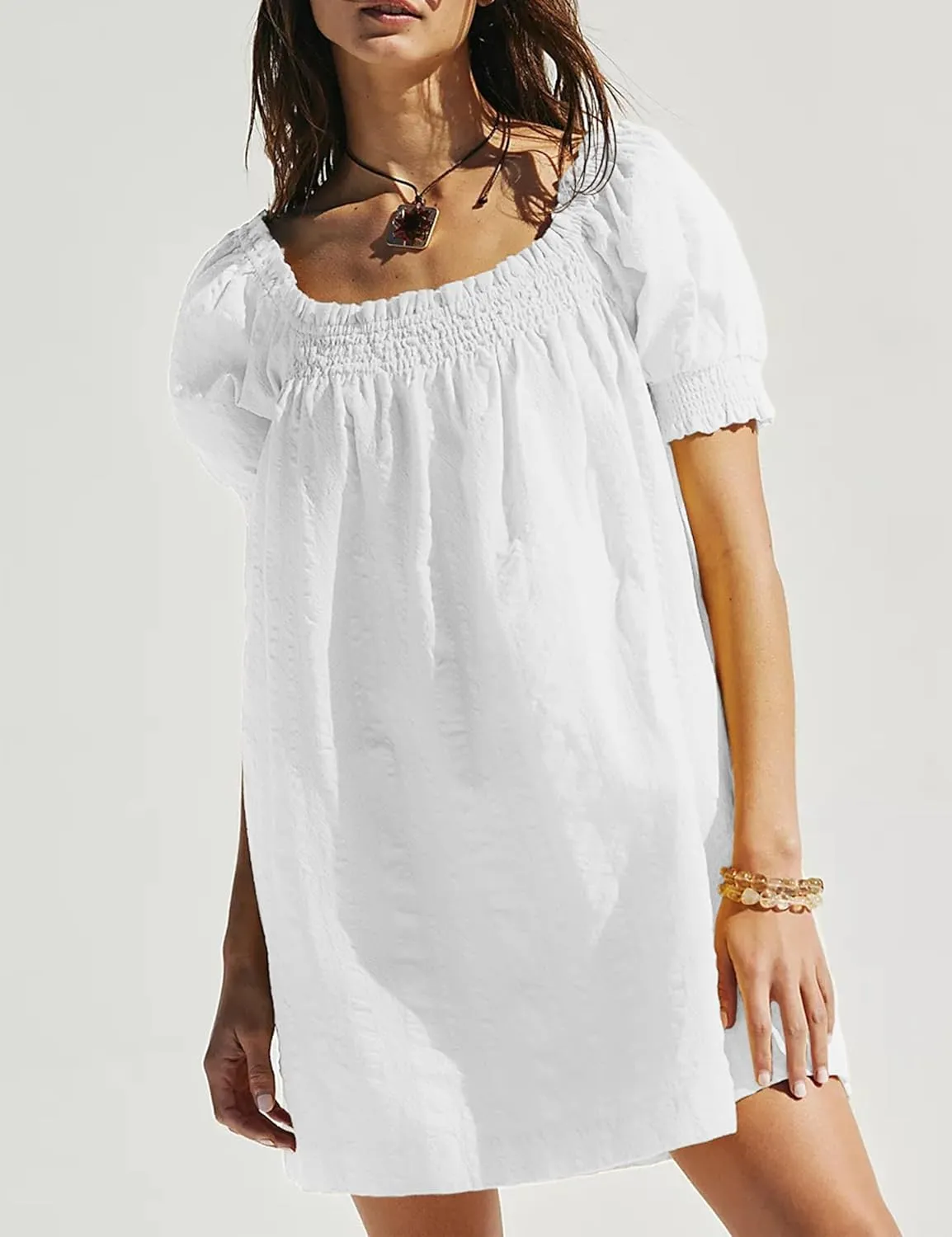 Huaqiao Womens Summer Linen Mini Dress Sundress 2025 A-Line Beach Casual Loose Dress with Pockets