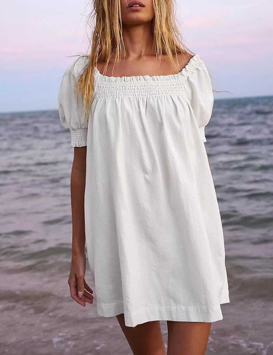Huaqiao Womens Summer Linen Mini Dress Sundress 2025 A-Line Beach Casual Loose Dress with Pockets