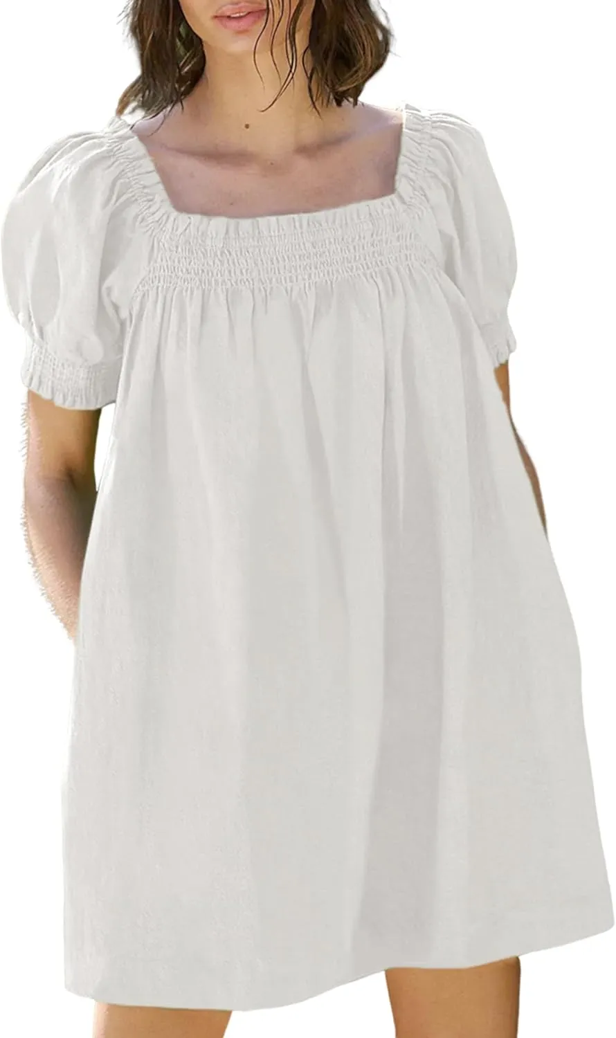 Huaqiao Womens Summer Linen Mini Dress Sundress 2025 A-Line Beach Casual Loose Dress with Pockets