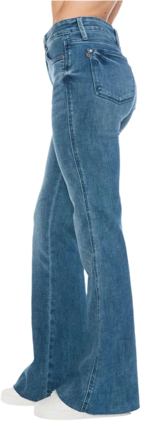 Judy Blue Mid Rise Tummy Control Cut Hem Flare Jeans- Ivory Gem