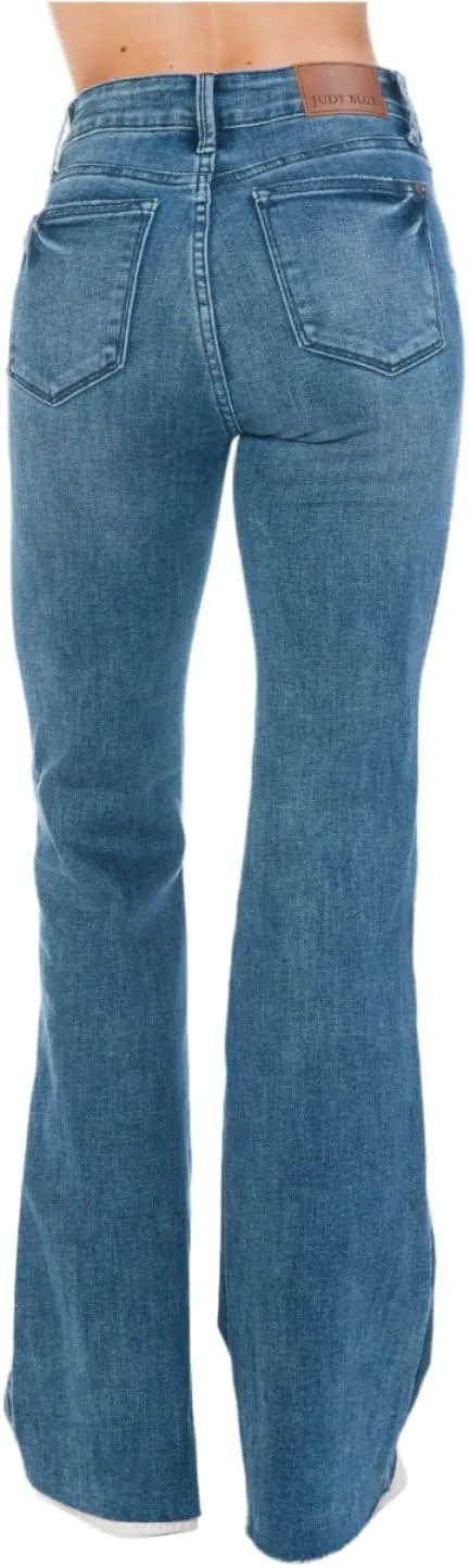 Judy Blue Mid Rise Tummy Control Cut Hem Flare Jeans- Ivory Gem