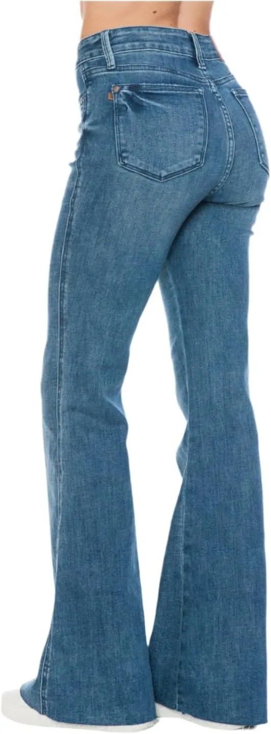 Judy Blue Mid Rise Tummy Control Cut Hem Flare Jeans- Ivory Gem