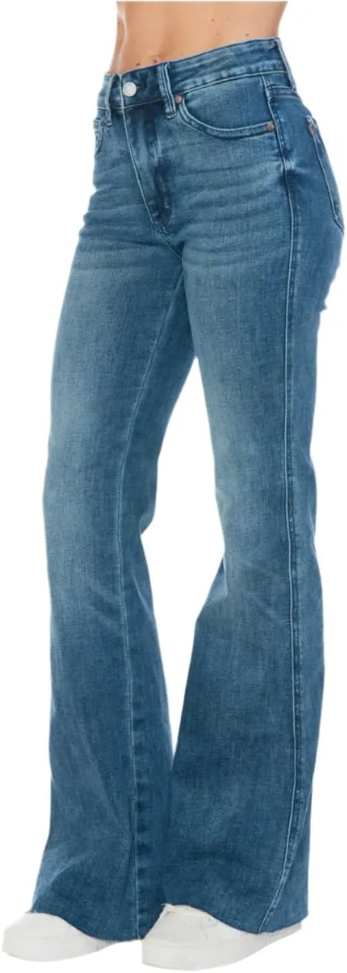 Judy Blue Mid Rise Tummy Control Cut Hem Flare Jeans- Ivory Gem
