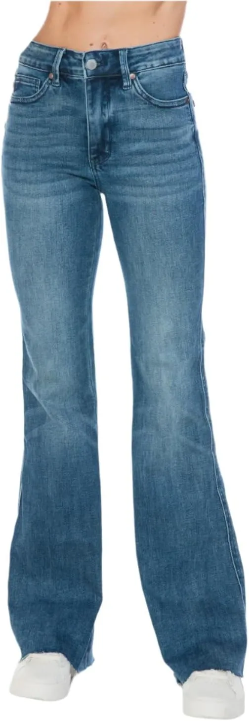 Judy Blue Mid Rise Tummy Control Cut Hem Flare Jeans- Ivory Gem
