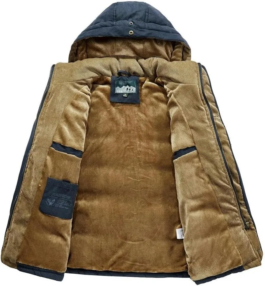 JXQXHCFS Men's Leisure Velvet Thick Warm Coat Waterproof Fleece Hooded Jacket Men's Coats Hooded Windbreakers Parka Men