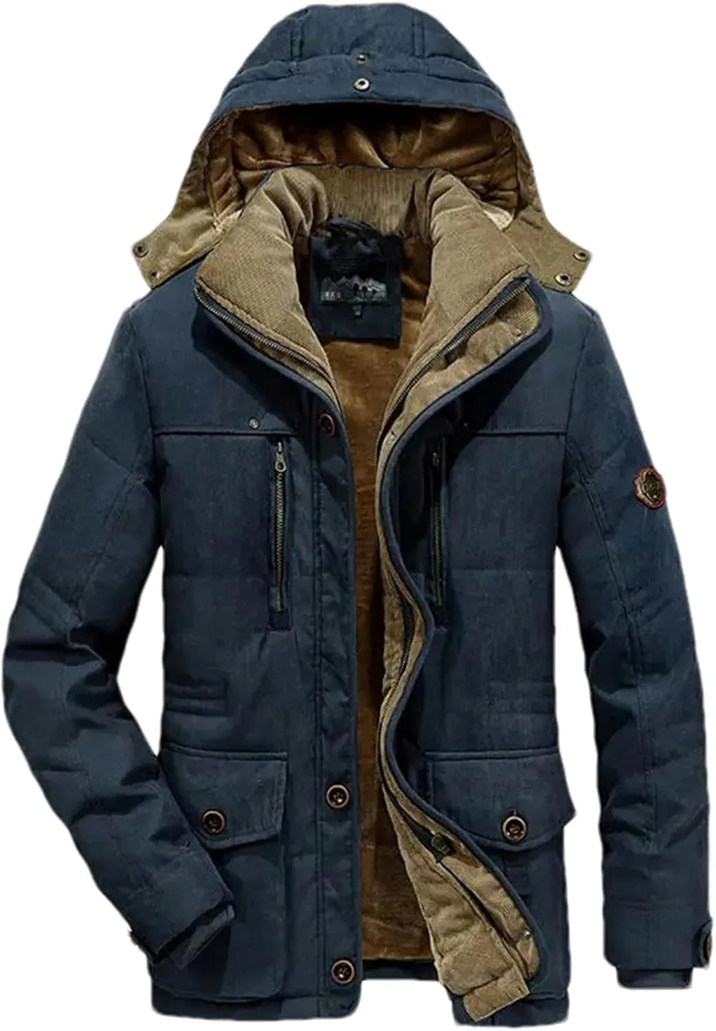 JXQXHCFS Men's Leisure Velvet Thick Warm Coat Waterproof Fleece Hooded Jacket Men's Coats Hooded Windbreakers Parka Men