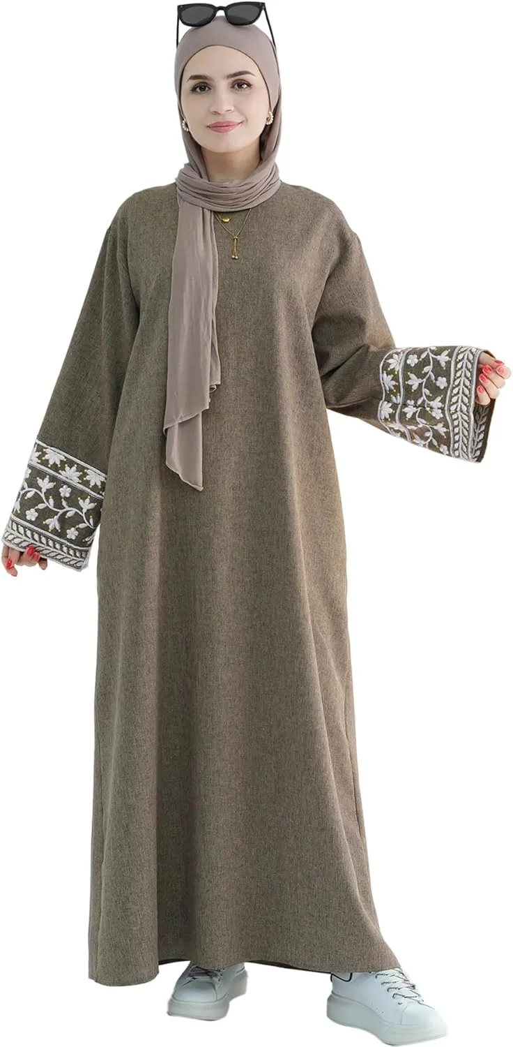 khalat Muslim Abaya Dress Women 1PC Islamic Prayer Robe Flower Embroidery Lightweight Kaftan Maxi Dress
