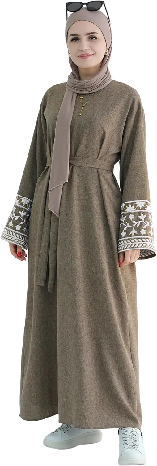 khalat Muslim Abaya Dress Women 1PC Islamic Prayer Robe Flower Embroidery Lightweight Kaftan Maxi Dress