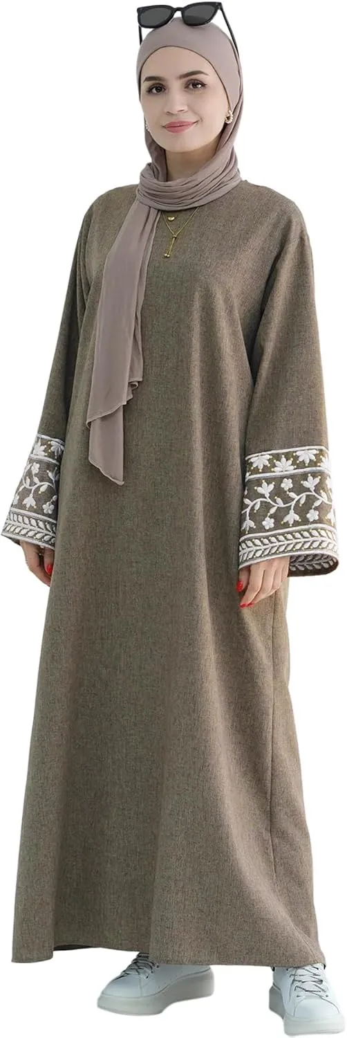 khalat Muslim Abaya Dress Women 1PC Islamic Prayer Robe Flower Embroidery Lightweight Kaftan Maxi Dress