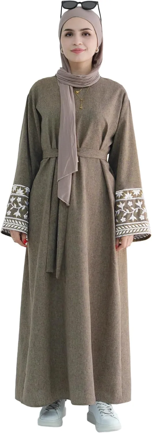 khalat Muslim Abaya Dress Women 1PC Islamic Prayer Robe Flower Embroidery Lightweight Kaftan Maxi Dress